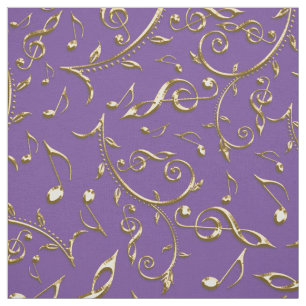 Gold Music Notes On Purple or Any Colour Fabric