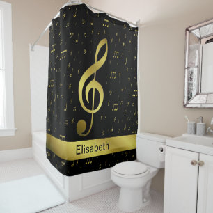 gold music notes shower curtain