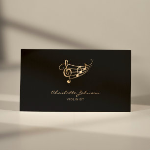 Gold Music Notes Wavy Stave Violinist Elegant Business Card