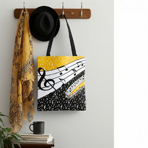 Gold music theme tote bag
