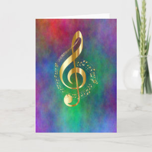 Gold Music Treble Clef on Colourful Rainbow Colour Card