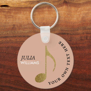 Gold Musical Note Dusty Rose Keychain With Name