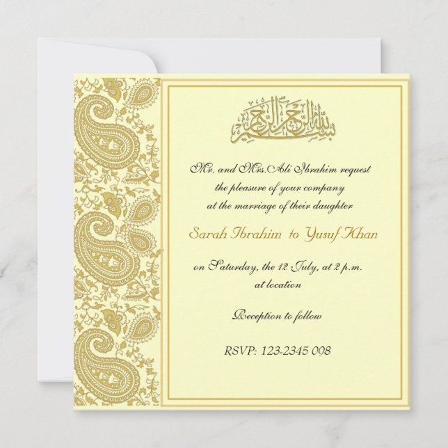 Gold Muslim wedding Invitation (Front)