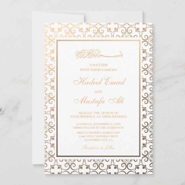 gold muslim wedding invitations (Front)