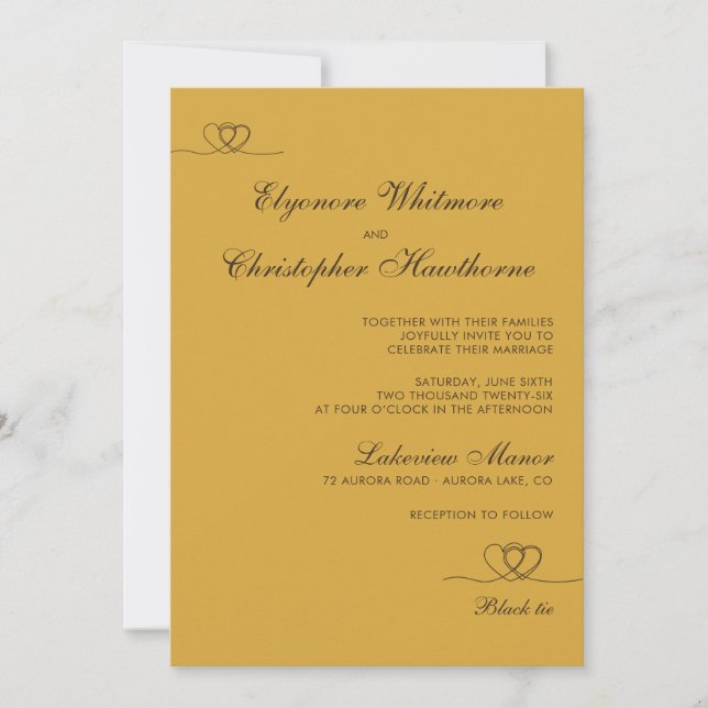 Gold Mustard Elegant Chic Calligraphy Wedding Invitation (Front)