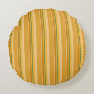 Gold Mustard Green Rust Stripe  Round Cushion
