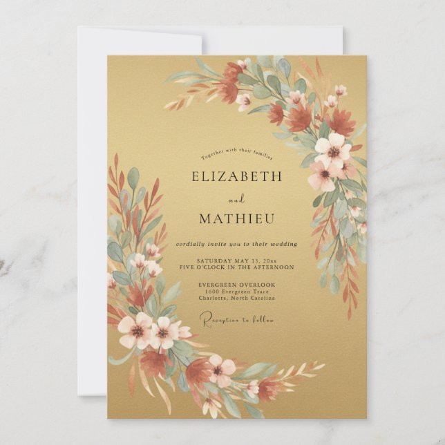 Gold Muted Autumnal Wedding Invitation (Front)