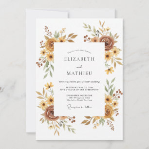 Gold Muted Floral Wedding Invitation