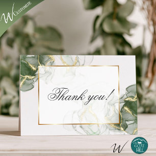 Gold Muted Sage Green Ink Thank You Card