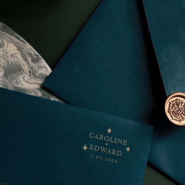 Gold Mystical Stars Name  Wedding  Rubber Stamp (Creator Uploaded)