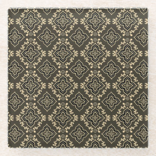 Gold n Brown Geometric Pattern / Indian Print Glass Coaster