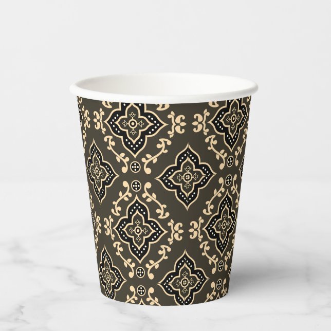 Gold n Brown Geometric Pattern / Indian Print  Paper Cups (Front)