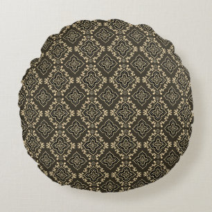 Gold n Brown Geometric Pattern / Indian Print Round Cushion