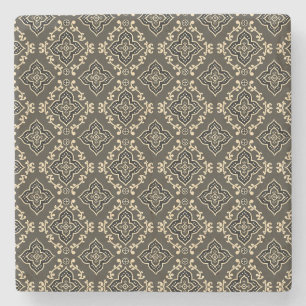 Gold n Brown Geometric Pattern / Indian Print Stone Coaster
