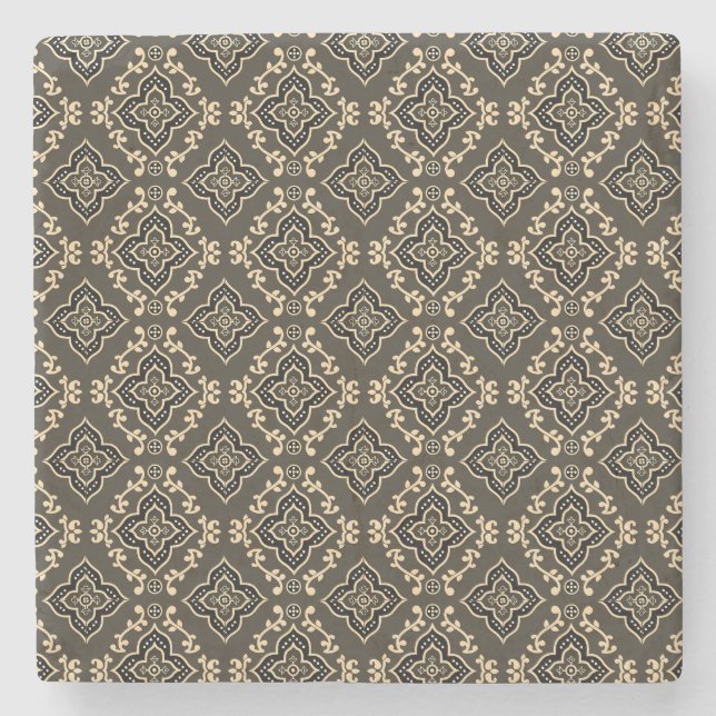 Gold n Brown Geometric Pattern / Indian Print  Stone Coaster (Front)