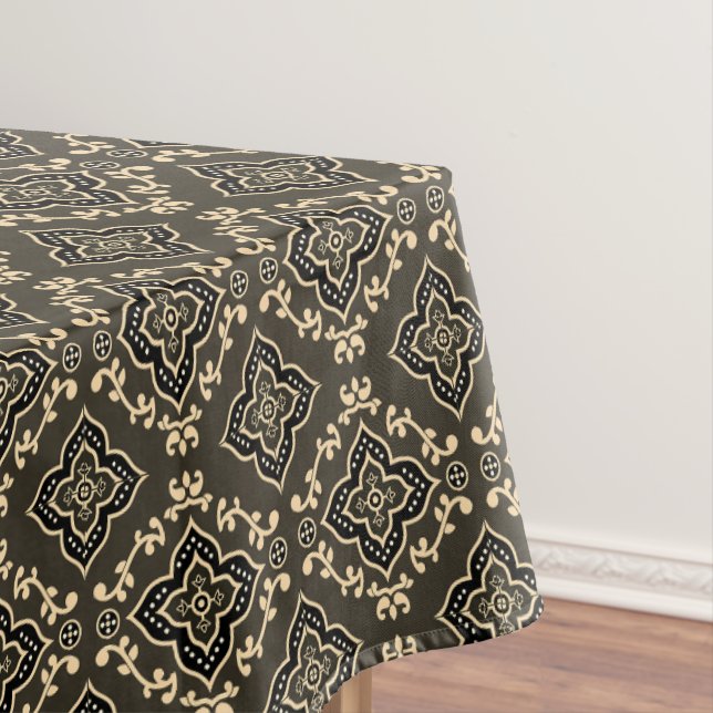 Gold n Brown Geometric Pattern / Indian Print  Tablecloth (In Situ)