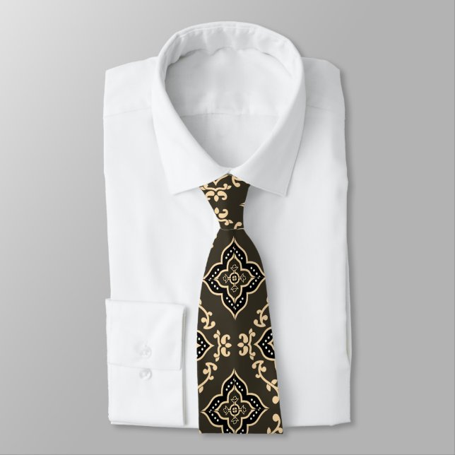 Gold n Brown Geometric Pattern / Indian Print  Tie (Tied)