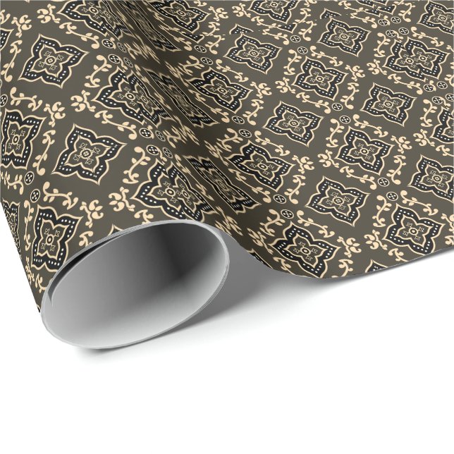 Gold n Brown Geometric Pattern / Indian Print  Wrapping Paper (Roll Corner)