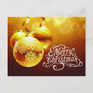 Gold n White Merry Christmas Ornaments Holiday Postcard