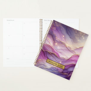 Gold Name Abstract Modern Purple Pink Chic Sparkle Planner