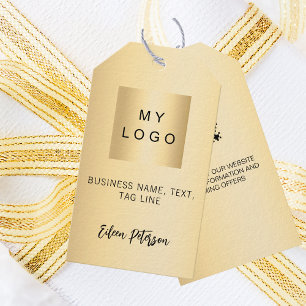 Gold name business logo QR code hang tag