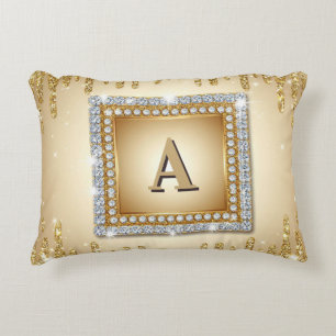 ✨ Gold Name Monogram Diamond Frame ✨ Decorative Cushion