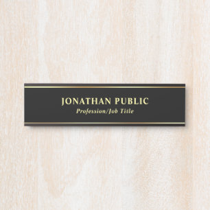 Gold Name Text Modern Elegant Black Template Door Sign