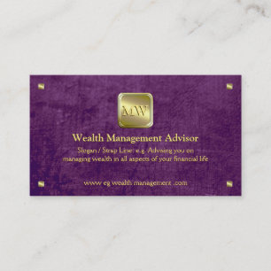 Gold nameplate purple leather-look, Wealth Advisor Business Card