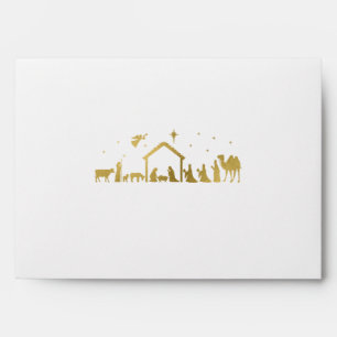 Gold Nativity Christmas Envelope Return Address