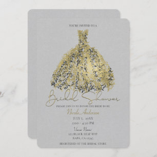 Gold & Natural Grey Botanical Dress Bridal Shower Invitation