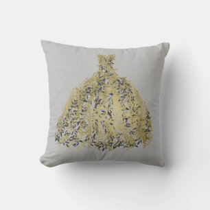 Gold Natural Grey Modern Botanical Dress Cushion
