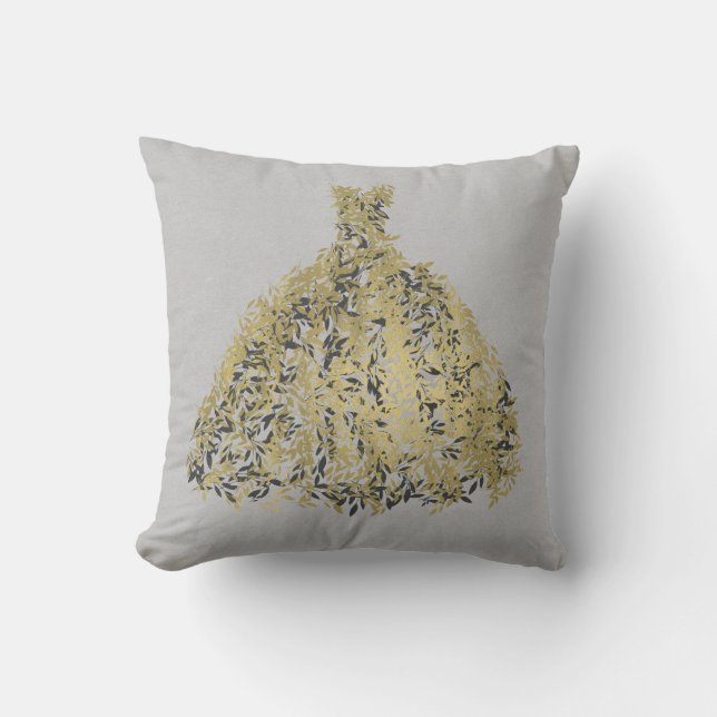 Gold Natural Grey Modern Botanical Dress Cushion (Front)