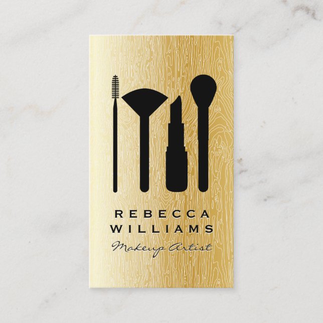 Gold Natural Lines Background Makeup Set Business Card (Front)