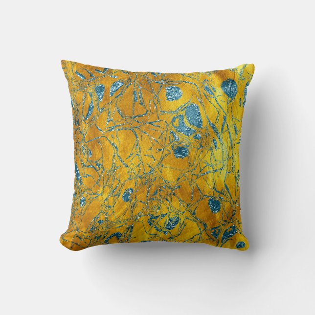 Gold Nature Glitter Sparkly Blue Ocean Abstract Cushion (Front)