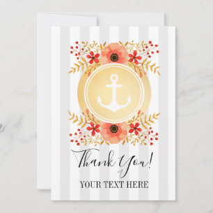 Gold Nautical Anchor Watercolor Floral Thank You Card