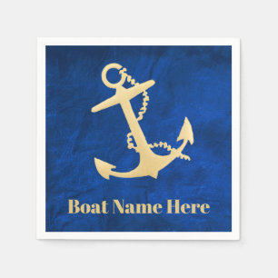 Gold Nautical Anchor with Boat Name Napkin