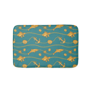 Gold Nautical Pattern Bath Mat