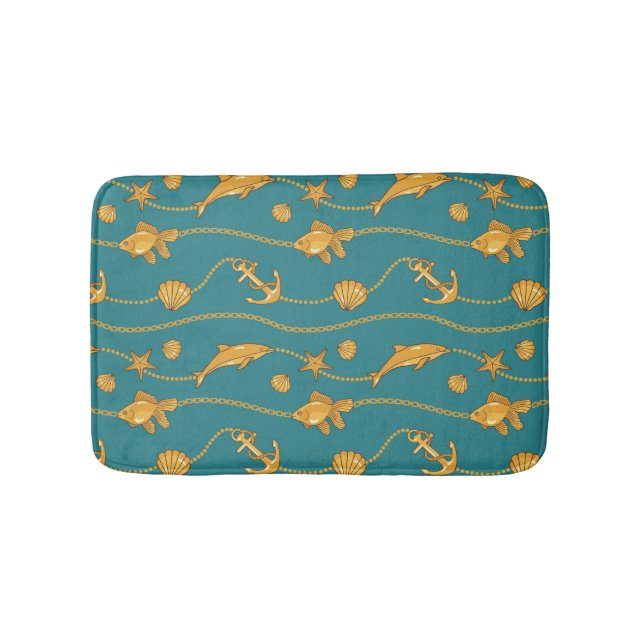 Gold Nautical Pattern Bath Mat (Front)