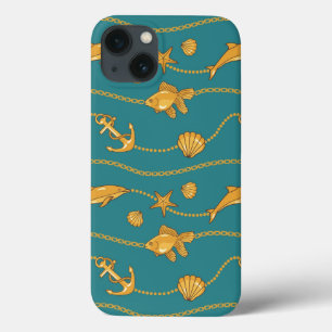 Gold Nautical Pattern iPhone 13 Case