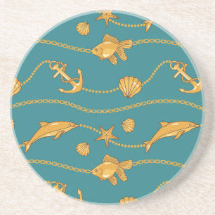 Gold Nautical Pattern Coaster