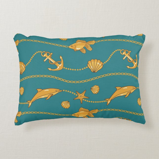 Gold Nautical Pattern Decorative Cushion (Front)