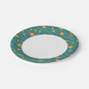 Gold Nautical Pattern Paper Plate