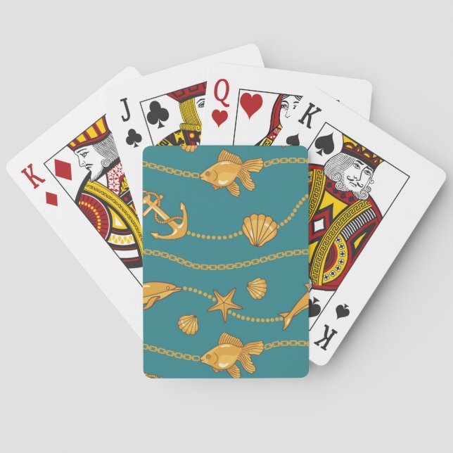 Gold Nautical Pattern Playing Cards (Back)