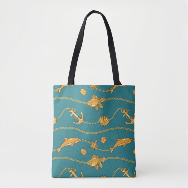 Gold Nautical Pattern Tote Bag (Front)