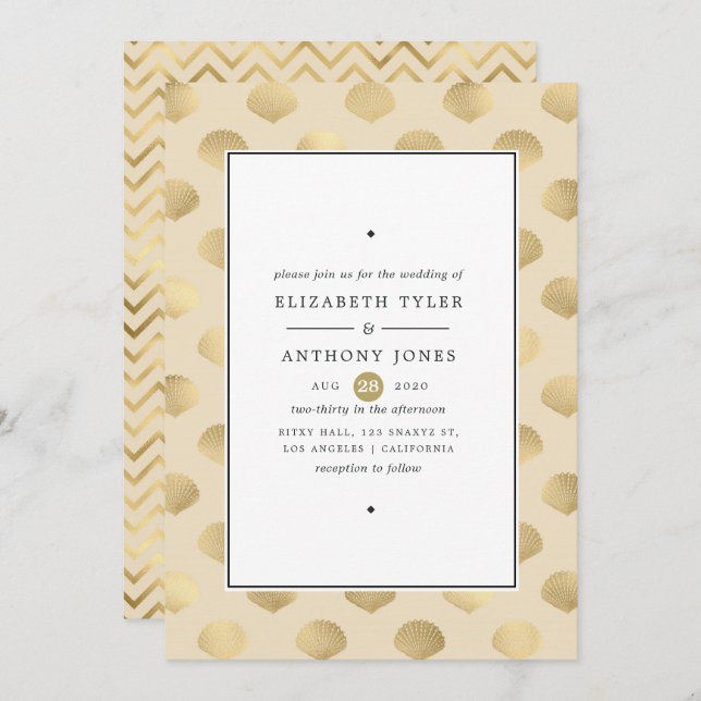 Gold Nautical Wedding Invitation (Front/Back)