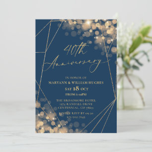 Gold & Navy 40th Wedding Anniversary Invitation