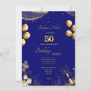 Gold & Navy 50th Birthday Party Invitation