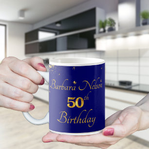 Gold & Navy 50th Birthday Party Invitation Coffee Mug