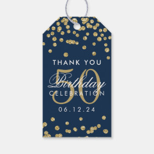 Gold Navy 50th Birthday Thank You Glitter Confetti Gift Tags