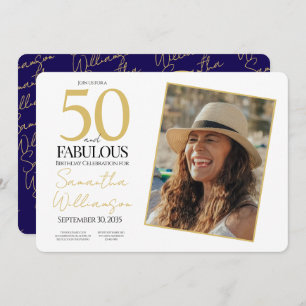 Gold & Navy   50th Fabulous Photo Birthday Party Invitation